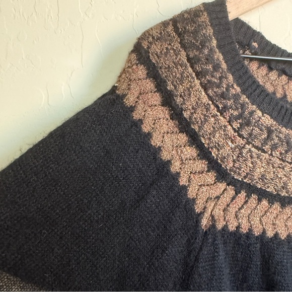 Free People Sheer Black Fair Isle Flutter Sleeve Off the Shoulder Sweater Top XS - Picture 5 of 12